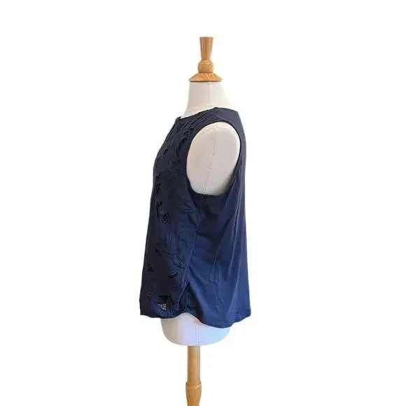 J. Jill Navy Embroidered Cut Out Overlay Sleeveless Tank/Blouse, Size L - Picture 4 of 11